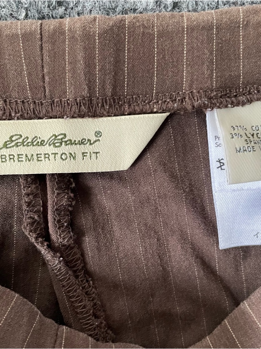 Eddie Bauer Brown Pinstripe Dress Pants Womens Size 12 Career Stretch - Picture 2 of 8